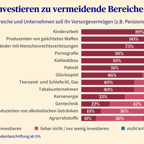 Umfrageergebnisse zeigen, dass Anleger Kinderarbeit, Waffen und Menschenrechtsverletzungen bei Investitionen am meisten vermeiden wollen.