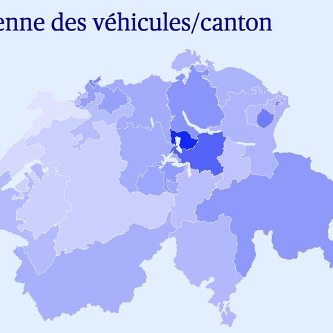 Graphique représentant une carte de la Suisse sur laquelle les cantons sont colorés en fonction de la valeur des véhicules