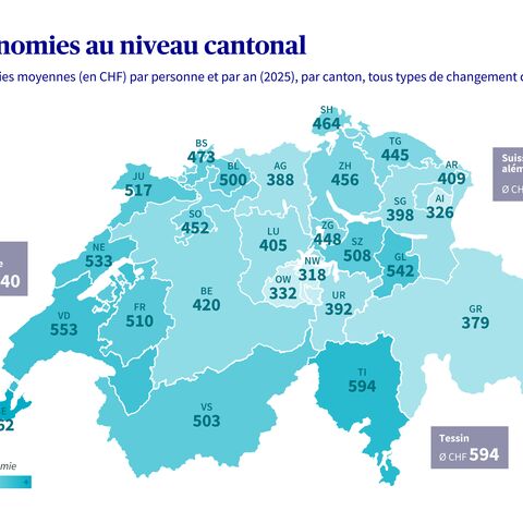 Carte suisse avec économies par canton
