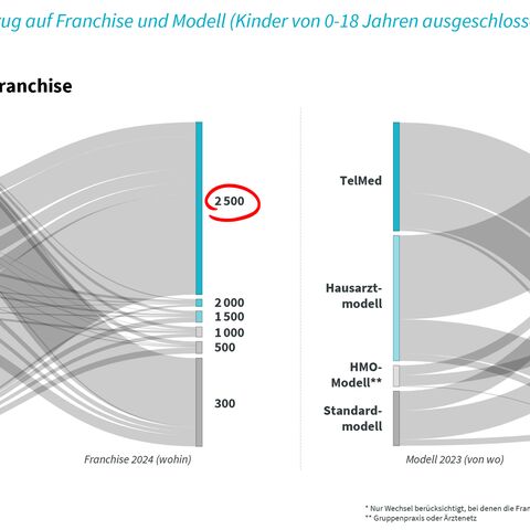 Diagramm zeigt Wechselbewegungen von Kindern (0-18 Jahre) zwischen unterschiedlichen Franchise- und Modellkategorien mit grauen Flusslinien (7/7).