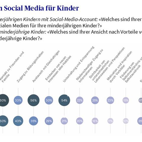 Verschiedene Vorteile von Social Media für Kinder von Personen bewertet und in Prozent dargestellt