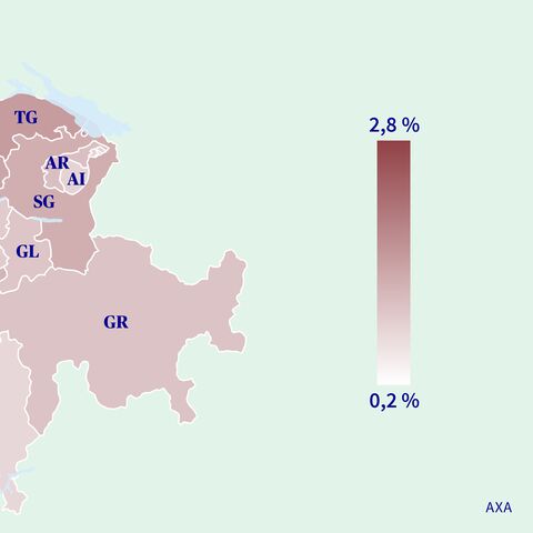 Karte der Schweiz zeigt die Häufigkeit von Velodiebstählen 2021 nach Kantonen, von 0,2 % bis 2,8 %, dargestellt durch Farbabstufungen.