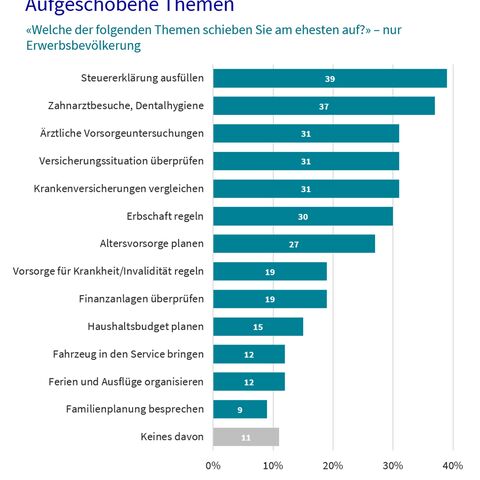 Balkendiagramm mit den aufgeschobenen Themen
