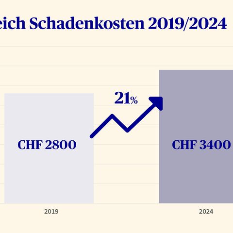 Ein Balkendiagramm zeigt die Entwicklung der Kosten der Motorfahrzeugversicherung der AXA