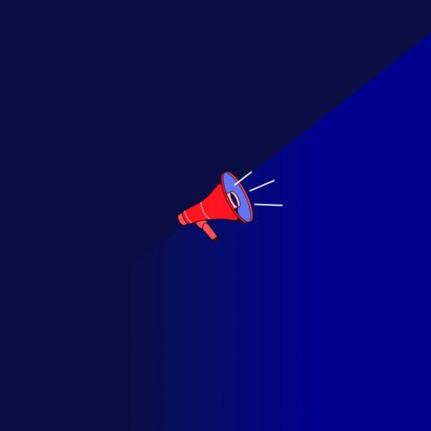 Dunkelblauer Hintergrund mit einem roten Megaphone.