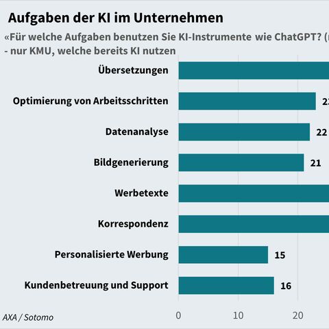 Ein Balkendiagrmam zeigt, für welche Aufgaben die KI in Unternehmen eingesetzt wird.