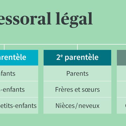 Infographie sur la succession légale selon le degré de parenté.