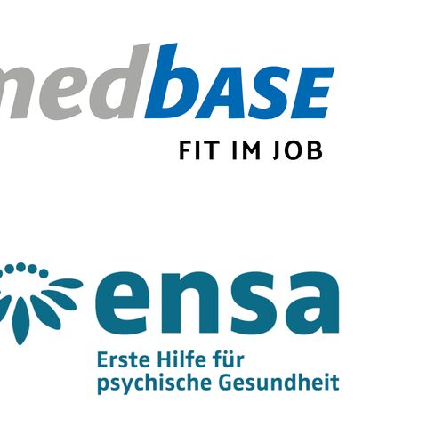 Quatre logos : « Dear Employee », « medbase - Fit im Job », « Kinastic » et « ensa - Premiers secours pour la santé mentale » sur fond blanc.
