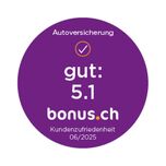 bonus.ch Badge zur Autoversicherung mit einer Bewertung von 5.1.