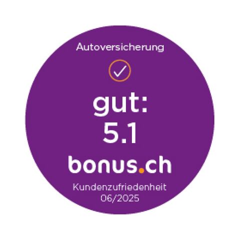 bonus.ch Badge zur Autoversicherung mit einer Bewertung von 5.1.