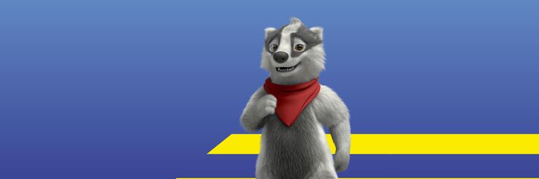 Max the badger on a crosswalk