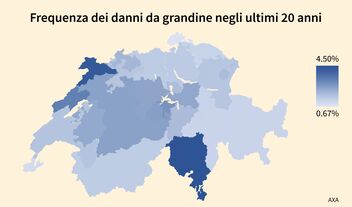 GRAFICO (cartina): Frequenza dei danni da grandine negli ultimi 20 anni