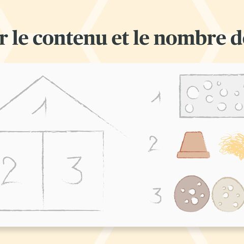 Étape 1 : un diagramme montre une maison avec trois chambres numérotées et différents matériaux (argile, paille, bois) pour le remplissage.