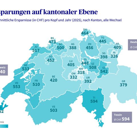 Schweizerkarte mit Einsarungen pro Kanton