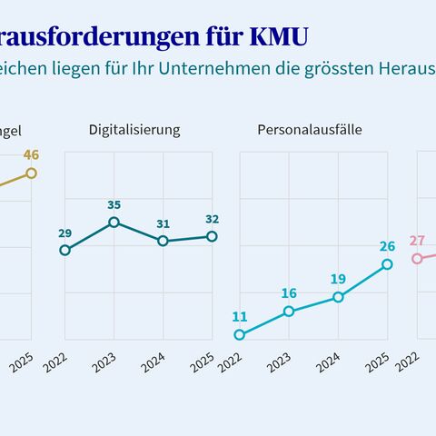 Eine Infografik zeigt die grössten Herausforderungen für Schweizer KMU von 2022-2025