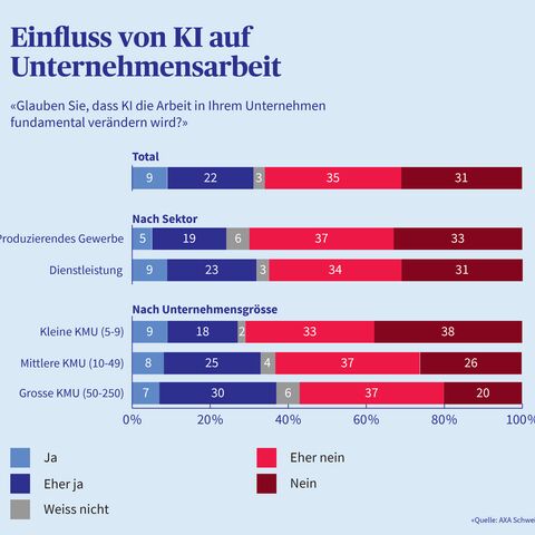 Eine Infografik zeigt, wie stark die Befragten glauben, dass KI die Arbeit in ihrem Unternehmen fundamental verändern wird