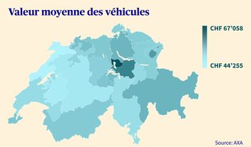 Carte suisse indiquant les cantons dans lesquels circulent les voitures les plus chères