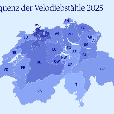 Frequenz der Velodiebstaehle in der Schweiz nach Kantonen