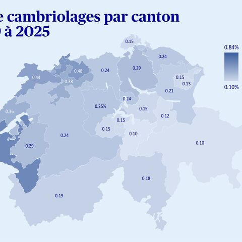 Taux de cambriolages par canton, de 2019 à 2025

