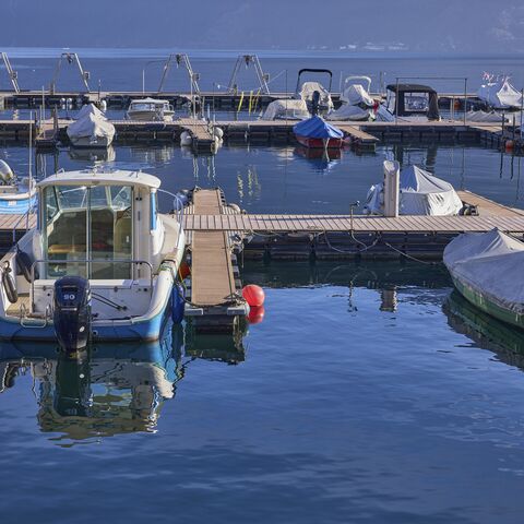 Motorboote an einem Hafen