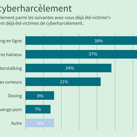 Un diagramme à barres montre les formes de cyberharcèlement vécues.