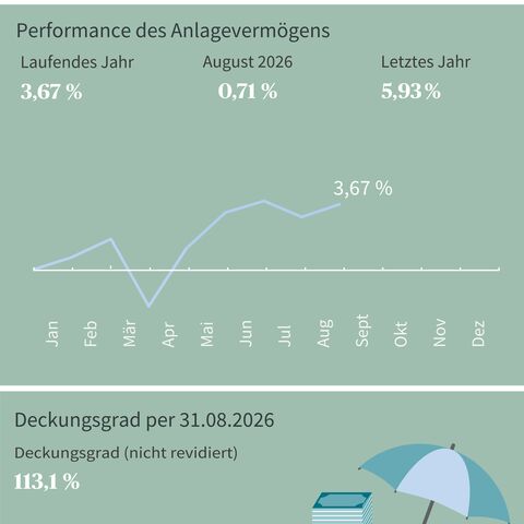 Diagramm zeigt die Nettoperformance 2024, die Performance des Anlagevermögens und den Deckungsgrad per 31.07.2024