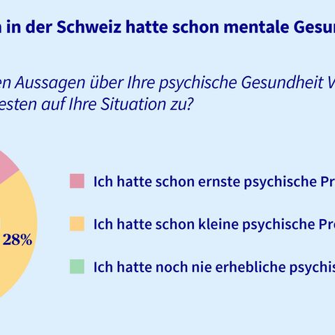 Ein Kreisdiagramm zeigt auf wieviele Personen schon vor der Covid-19-Situation Probleme mit ihrer mentalen Gesuncheit hatten. Das Spektrum reicht von ernste, über kleine, bis nie erhebliche psychische Problemen.