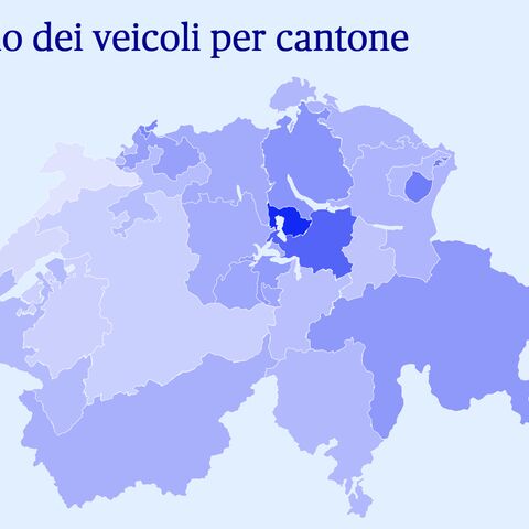 Grafico di una mappa della Svizzera in cui i cantoni sono colorati in base al valore dei veicoli

