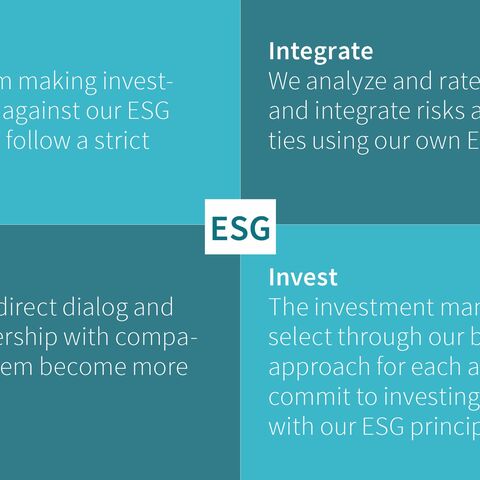 An ESG diagram with four quadrants: Avoid, Integrate, Influence and Invest, each with detailed descriptions.