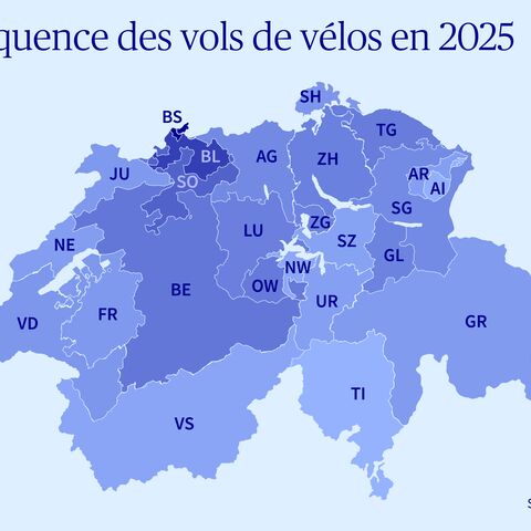 Fréquence des vols de vélos en Suisse par canton
