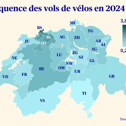 Graphique de la fréquence des vols de vélos en 2024 à l’aide d’une carte suisse