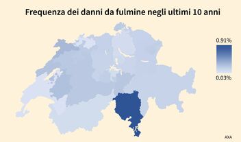 GRAFICO (cartina): Frequenza dei danni da fulmine negli ultimi 10 anni