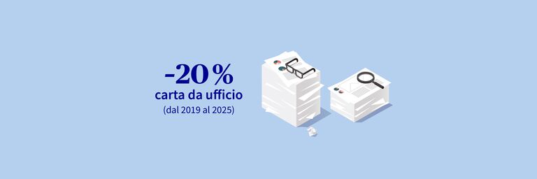 Entro il 2025 desideriamo ridurre del 20% i consumi di carta da ufficio e per il marketing rispetto al 2019.