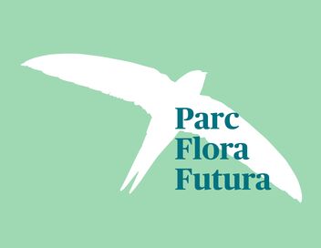 Illustration montrant un oiseau blanc sur un fond vert représentant le parc Flora Futura.