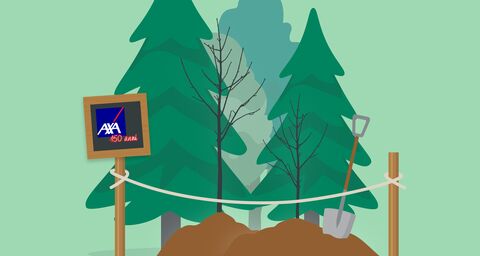 Grafico di una foresta appena piantata e delimitata da una corda.