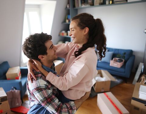 Young couple at home after a move