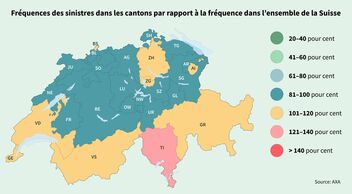 Carte de la Suisse avec la fréquence des sinistres par canton