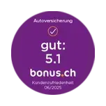 bonus.ch Badge zur Autoversicherung mit einer Bewertung von 5.1.
