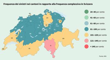 Mappa con frequenza dei sinistri nei singoli cantoni