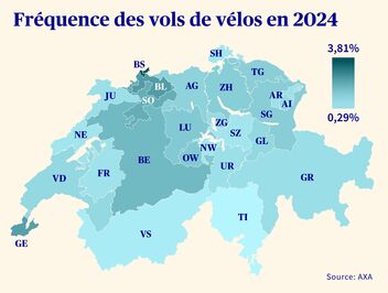 Graphique de la fréquence des vols de vélos en 2024 à l’aide d’une carte suisse