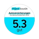 Finance Scout Badge zur Autoversicherung mit einer Bewertung von 5.3.
